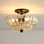 Vintage Amber Glass Semi-Flush Ceiling Light - Image 2