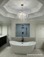 Brass Cluster Ribbed Glass Globe Bubble Chandelier - Image 5