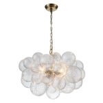 Brass Cluster Ribbed Glass Globe Bubble Chandelier - Image 18
