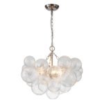 Brass Cluster Ribbed Glass Globe Bubble Chandelier - Image 25