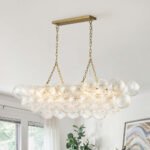 Brass Cluster Ribbed Glass Globe Bubble Linear Chandelier