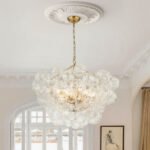 Brass Cluster Sculpture Texture Glass Globe Bubble Chandelier