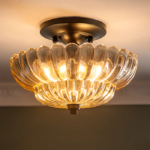 Vintage Amber Glass Semi-Flush Ceiling Light - Image 3