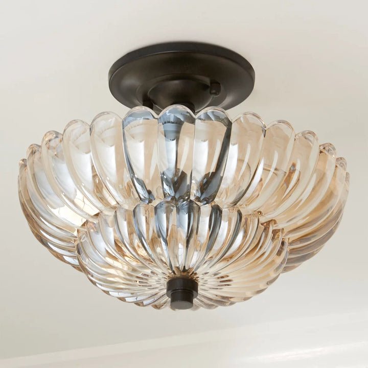 Vintage Amber Glass Semi-Flush Ceiling Light - Image 6