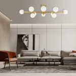 Gold Sputnik Frosted Glass Globe Semi Flush Mount Chandelier - Image 4