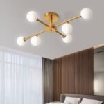Gold Sputnik Frosted Glass Globe Semi Flush Mount Chandelier