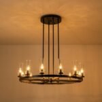 12-Light Clear Glass Shade Wagon Wheel Chandelier - Image 17