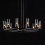 12-Light Clear Glass Shade Wagon Wheel Chandelier - Image 16