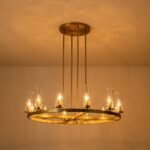 12-Light Clear Glass Shade Wagon Wheel Chandelier - Image 10