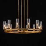 12-Light Clear Glass Shade Wagon Wheel Chandelier - Image 9