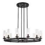 12-Light Clear Glass Shade Wagon Wheel Chandelier - Image 11