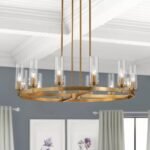 12-Light Clear Glass Shade Wagon Wheel Chandelier