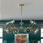 15-Light Blue Glass Globe Bubble Sputnik Branch Chandelier