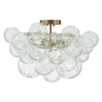 3-Light Brass Sculpture Glass Globe Bubble Semi Flush Chandelier - Image 8