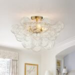 3-Light Brass Sculpture Glass Globe Bubble Semi Flush Chandelier
