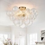 3-Light Cluster Ribbed Glass Bubble Semi Flush Chandelier