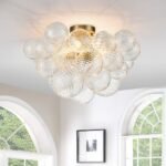 3-Light Cluster Ribbed Glass Bubble Semi Flush Chandelier - Image 4