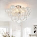3-Light Cluster Ribbed Glass Bubble Semi Flush Chandelier - Image 2