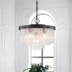 5-Light Hammered Glass Round Layered Pendant Chandelier