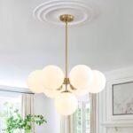 7-light Brass Sputnik Opal Glass Globe Bubble Chandelier