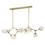 Brass 10-Light Branch Frozen Glass Ice Style Island Pendant - Image 5