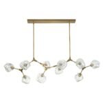 Brass 10-Light Branch Frozen Glass Ice Style Island Pendant - Image 4