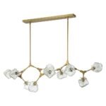 Brass 10-Light Branch Frozen Glass Ice Style Island Pendant - Image 6