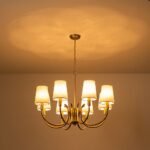 Brass 8-Light White Fabric Shade Scrolling Chandelier - Image 3