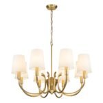 Brass 8-Light White Fabric Shade Scrolling Chandelier - Image 6