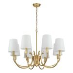Brass 8-Light White Fabric Shade Scrolling Chandelier - Image 7
