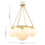 Brass 9-Light Alabaster Milky White Glass Globe Wheel Chandelier - Image 11