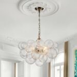 Brass Cluster Ribbed Glass Globe Bubble Chandelier - Image 2