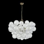 Brass Cluster Ribbed Glass Globe Bubble Chandelier - Image 41