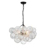 Brass Cluster Ribbed Glass Globe Bubble Chandelier - Image 27