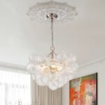 Brass Cluster Ribbed Glass Globe Bubble Chandelier - Image 13