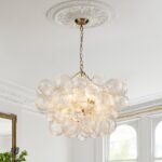 Brass Cluster Ribbed Glass Globe Bubble Chandelier