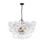 Brass Cluster Ribbed Glass Globe Bubble Chandelier - Image 28