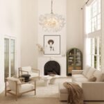 Brass Cluster Ribbed Glass Globe Bubble Chandelier - Image 6