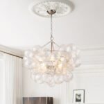 Brass Cluster Ribbed Glass Globe Bubble Chandelier - Image 12