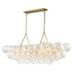 Brass Cluster Ribbed Glass Globe Bubble Linear Chandelier - Image 6