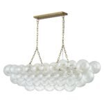 Brass Cluster Ribbed Glass Globe Bubble Linear Chandelier - Image 7
