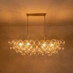 Brass Cluster Ribbed Glass Globe Bubble Linear Chandelier - Image 17
