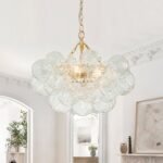 Brass Cluster Sculpture Texture Glass Globe Bubble Chandelier - Image 2