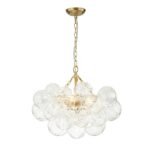 Brass Cluster Sculpture Texture Glass Globe Bubble Chandelier - Image 12