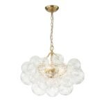Brass Cluster Sculpture Texture Glass Globe Bubble Chandelier - Image 9