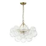 Brass Cluster Sculpture Texture Glass Globe Bubble Chandelier - Image 11