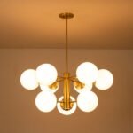 Brass Daisy Tiered Opal Glass Globe Sputnik Chandelier - Image 9