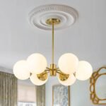 Brass Daisy Tiered Opal Glass Globe Sputnik Chandelier