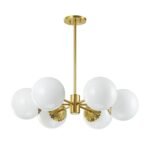 Brass Daisy Tiered Opal Glass Globe Sputnik Chandelier - Image 11