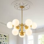 Brass Daisy Tiered Opal Glass Globe Sputnik Chandelier - Image 2
